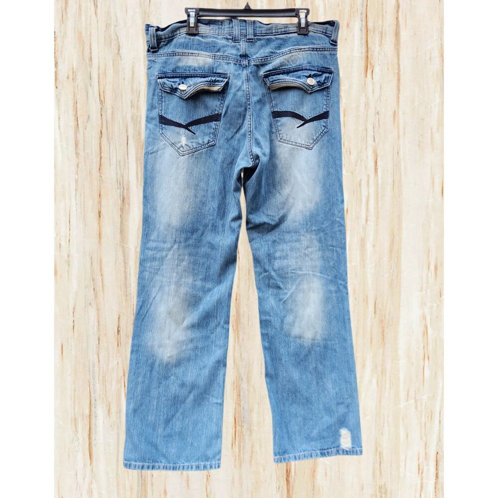 Basic Code Mens Jeans W38 L32 Straight Leg Light Wash Denim Everyday Classic - Picture 2 of 9